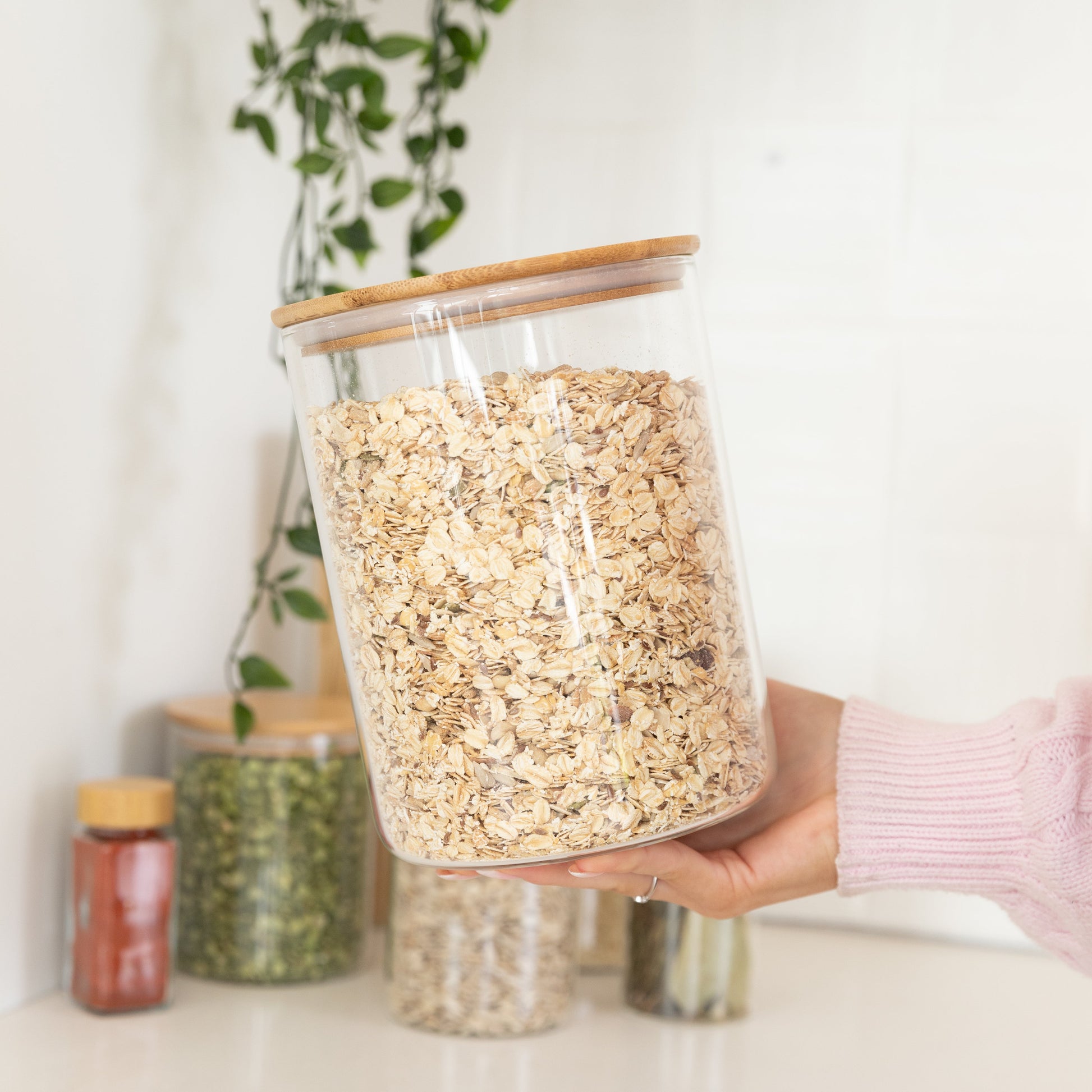 Glass Storage Jar with Bamboo Lid - 3L - Little Label Co The Home of Organisation For Kitchen, Bathroom, Laundry & More