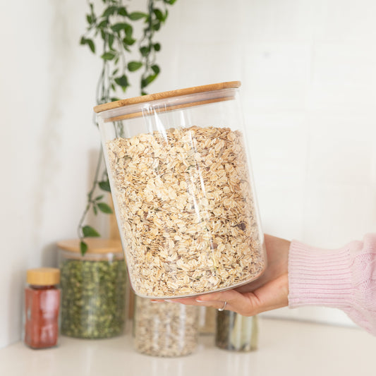 Glass Storage Jar with Bamboo Lid - 3L - Little Label Co The Home of Organisation For Kitchen, Bathroom, Laundry & More