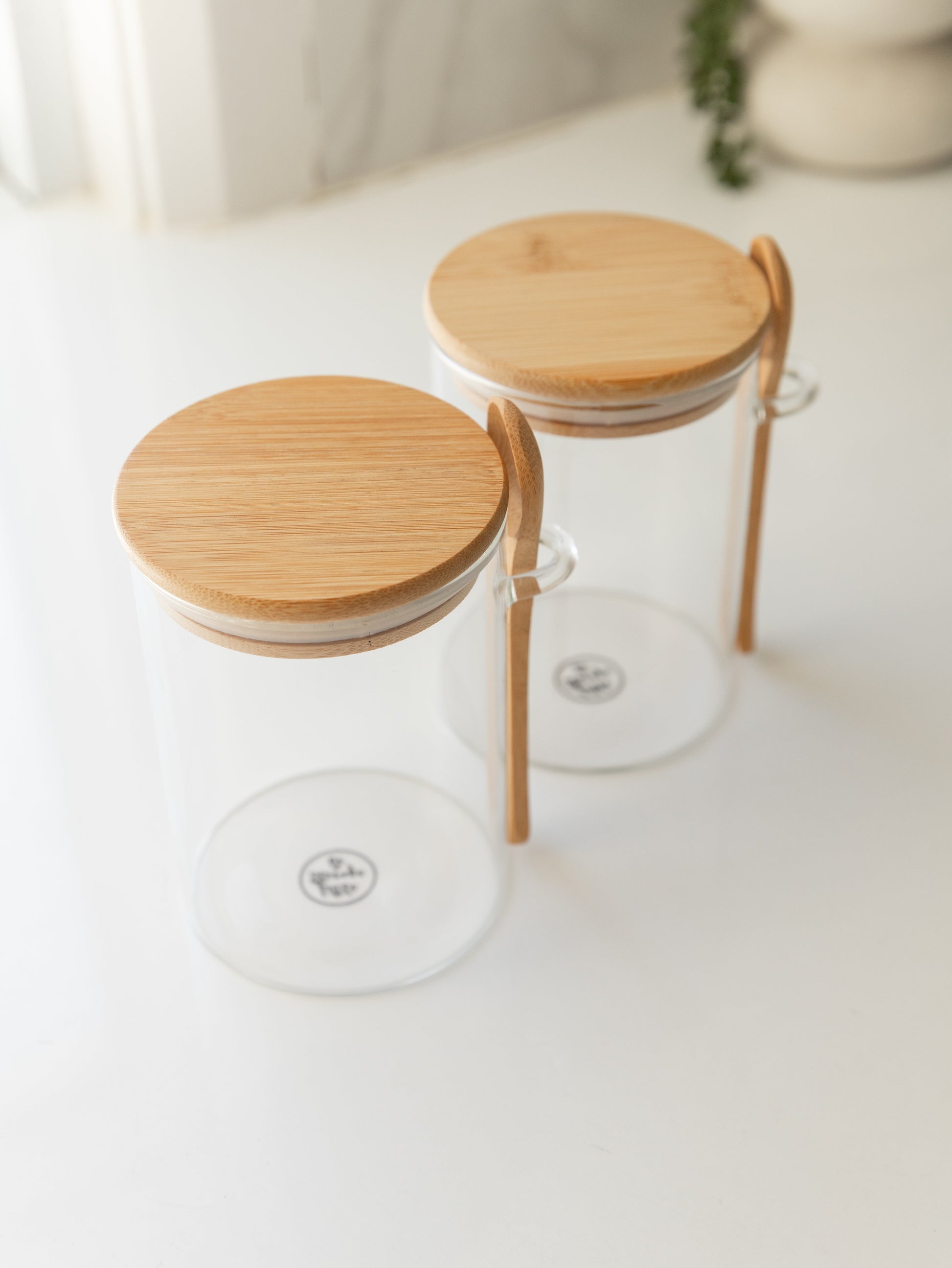 Bamboo Glass Jar with Spoon - 500ml - Little Label Co The Home of Organisation For Kitchen, Bathroom, Laundry & More
