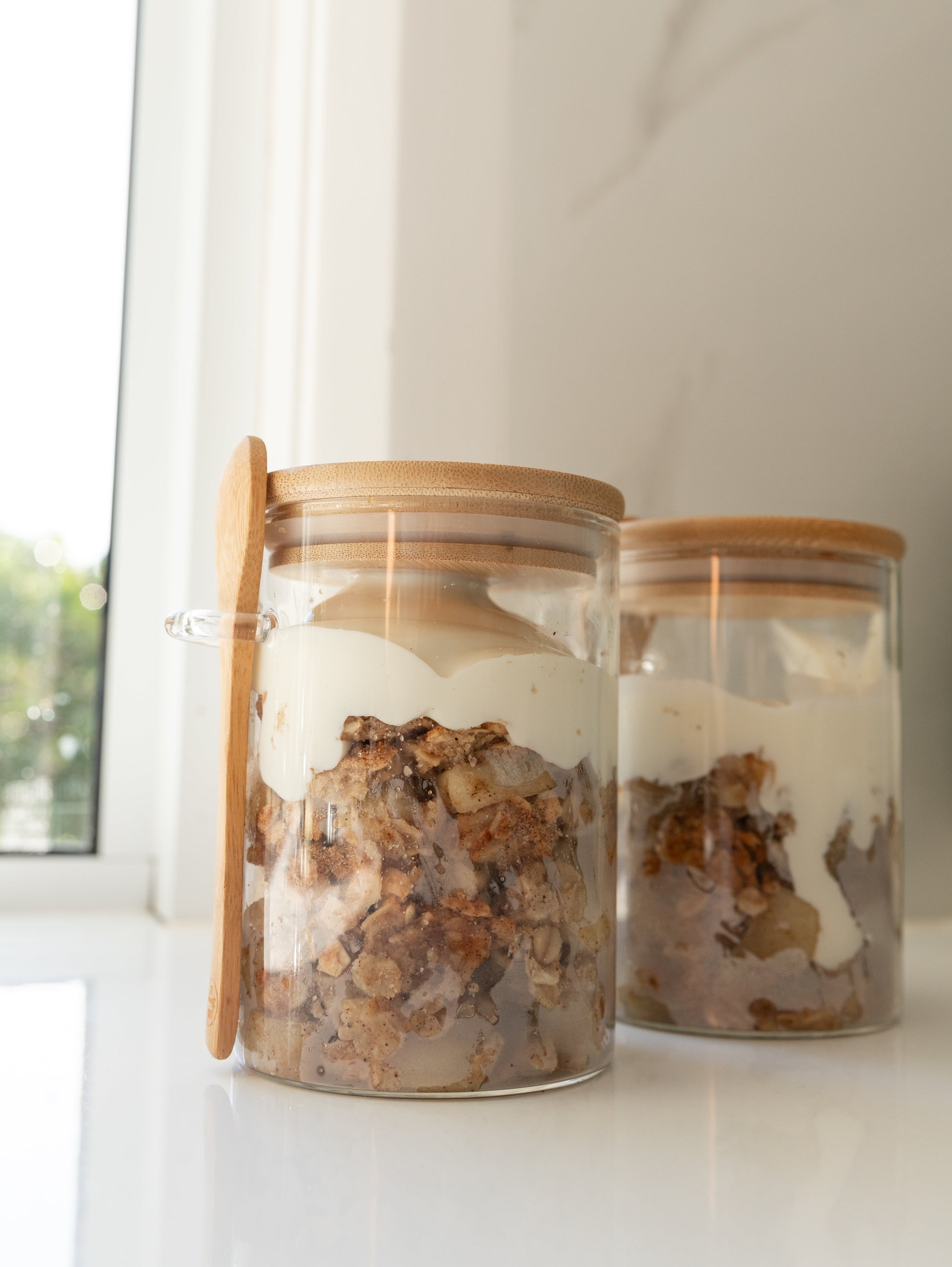 Bamboo Glass Jar with Spoon - 500ml - Little Label Co The Home of Organisation For Kitchen, Bathroom, Laundry & More