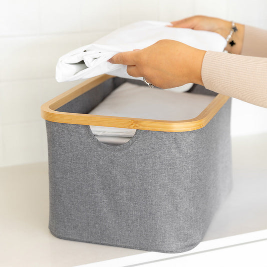 Dark Grey Linen Basket - Medium