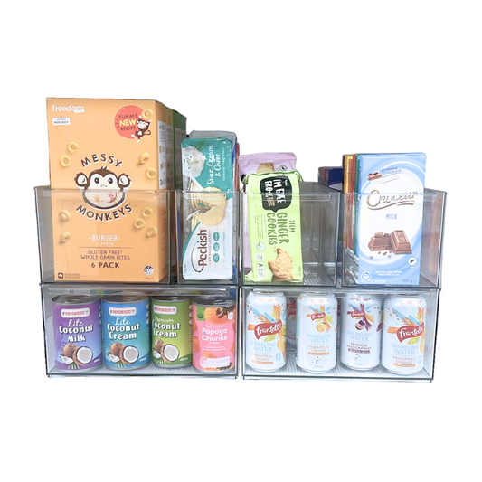 LONG Stackable Pantry Storage Container 6 Pack - Little Label Co The Home of Organisation For Kitchen, Bathroom, Laundry & More