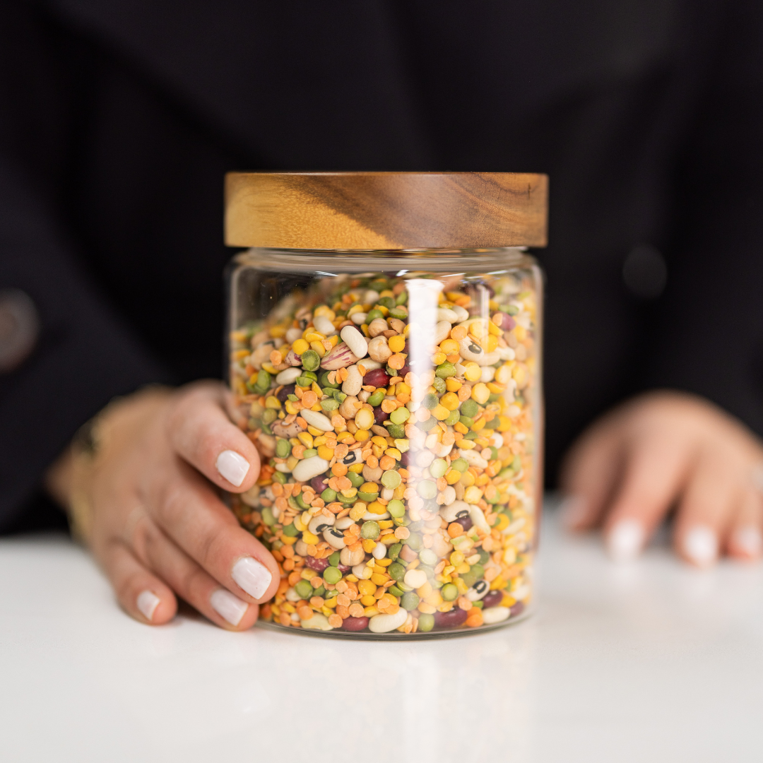 Acacia Wood Glass Jar - 1L - Little Label Co The Home of Organisation For Kitchen, Bathroom, Laundry & More