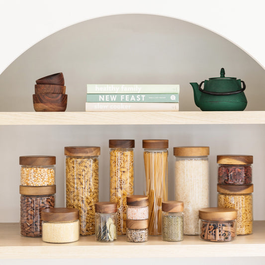 Acacia Wood Glass Jar Small Pantry Organisation Pack