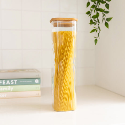 Square Glass and Bamboo Tall Jar - 1.5L
