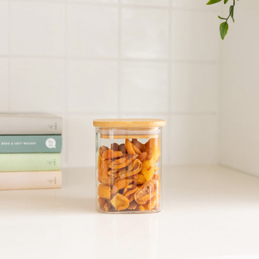 Square Glass and Bamboo Storage Jar - 500ml