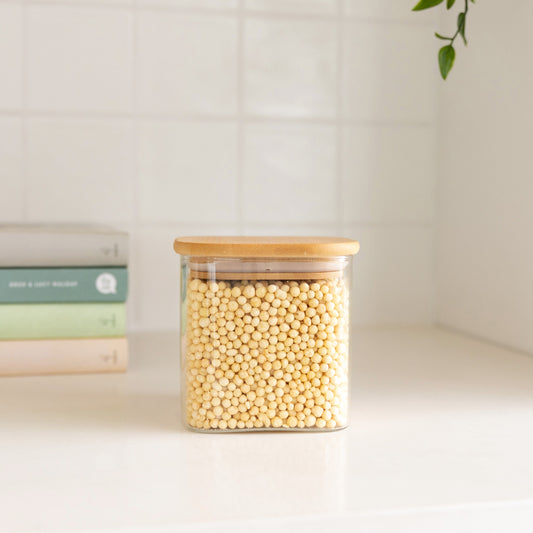 Square Glass and Bamboo Storage Jar - 750ml