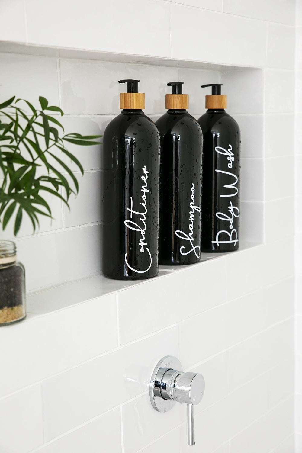 Black Bathroom Pump Bottle - 1L - Little Label Co The Home of Organisation For Kitchen, Bathroom, Laundry & More