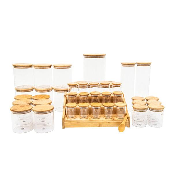 Bamboo Glass Deluxe Pack for pantry organisation and food storage. Little Label Co Air Tight Containers for Pantry Organisation and Food Storage. 