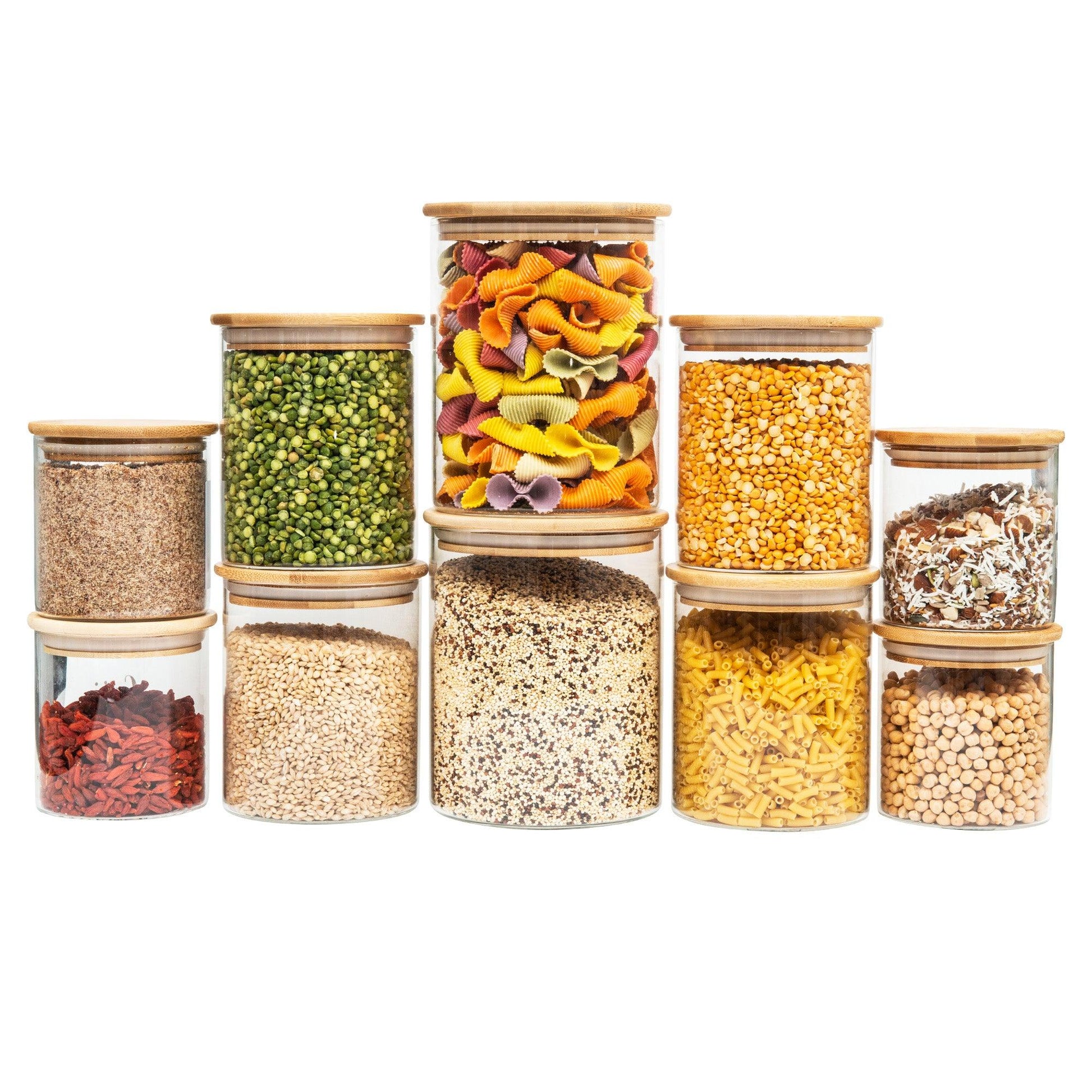 Bamboo Glass Jars Small Pantry Container Pack , Little Label Co Air Tight Containers for Pantry Organisation and Food Storage. 