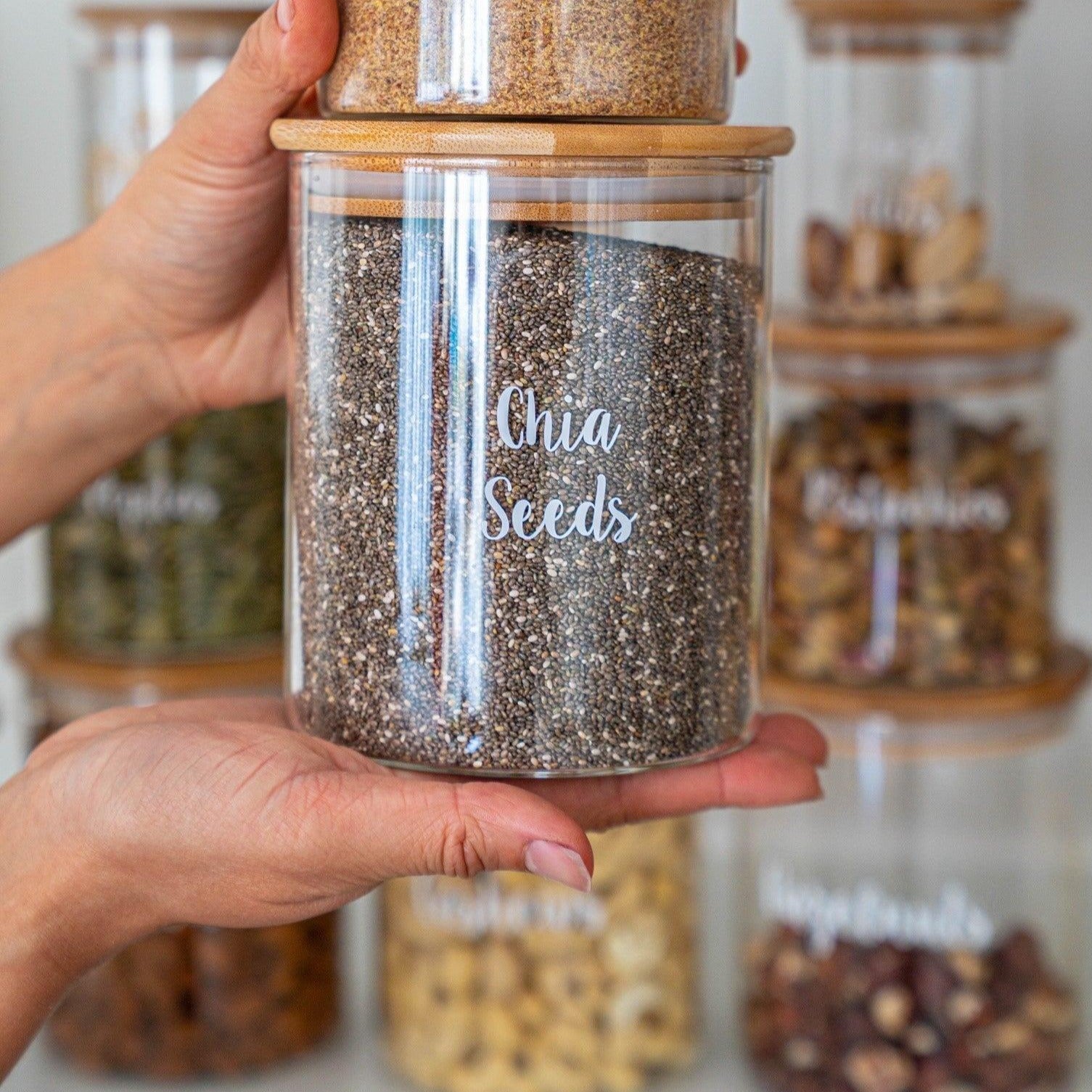Pantry Container for food storage 1l glass jar with bamboo lid. home organisation pantry jar. Air Tight Pantry Storage Container for Pantry and Kitchen Organisation
