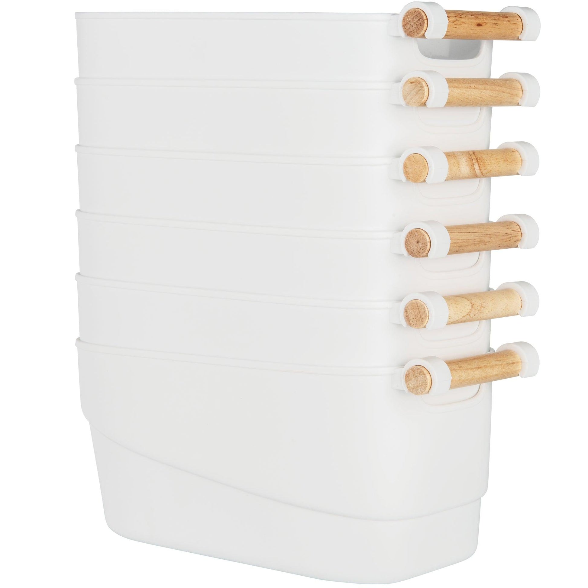 Large White Storage Tub with Wooden Handle - Little Label Co The Home of Organisation For Kitchen, Bathroom, Laundry & More