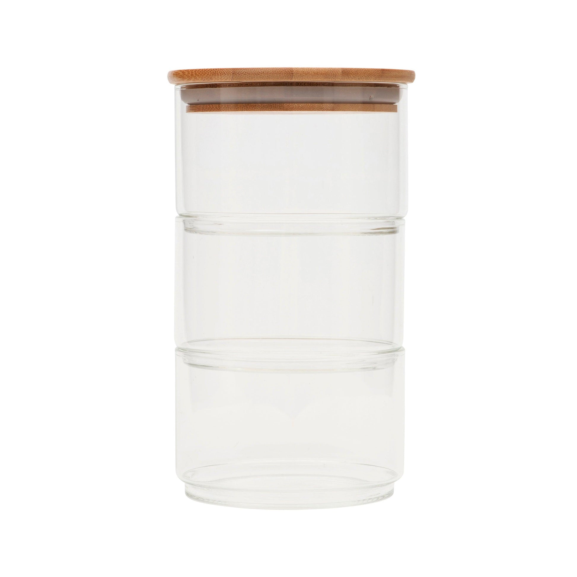 Small Round Stackable Bamboo Glass Jar ( Pack of 3) - Little Label Co - Storage & Organization - 20%, Bamboo Storage Solutions, Storage Containers