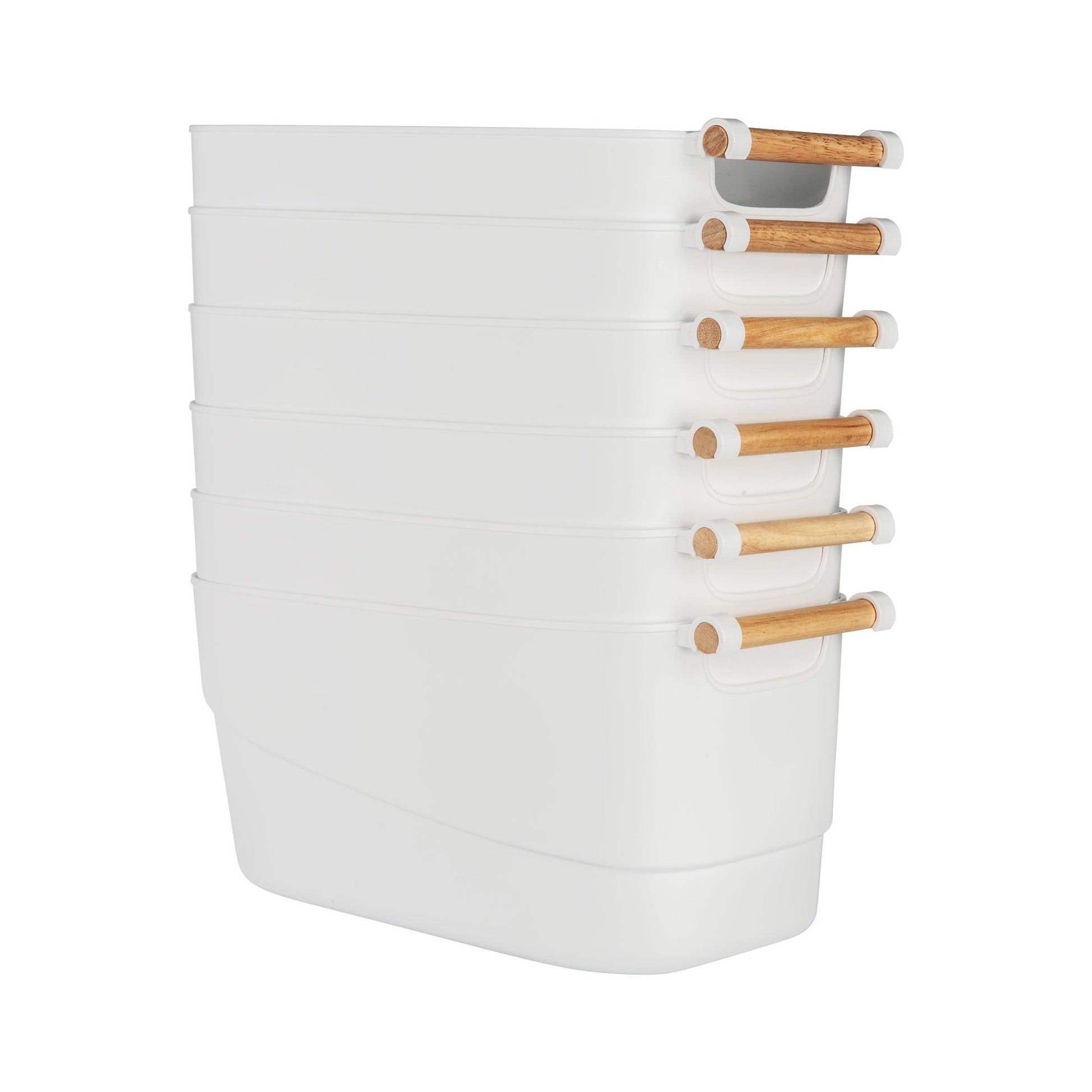 Small White Storage Tub with Wooden Handle - Little Label Co The Home of Organisation For Kitchen, Bathroom, Laundry & More