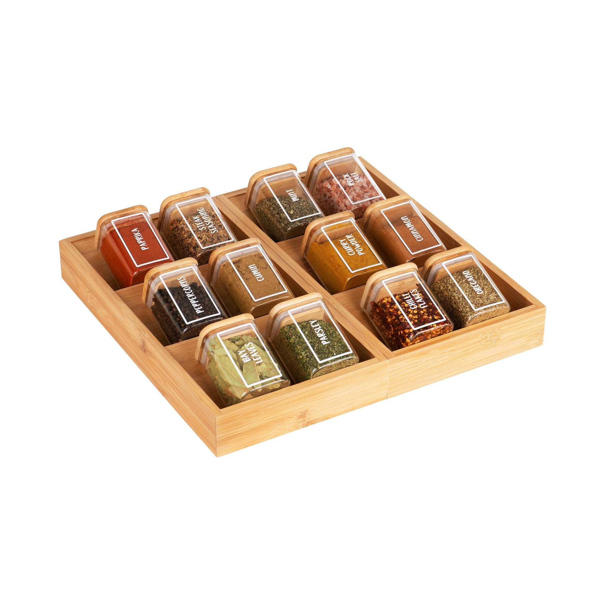 Pantry Container for herb and spice storage 200ml glass jar with bamboo lid. home organisation pantry jar for spice rack 