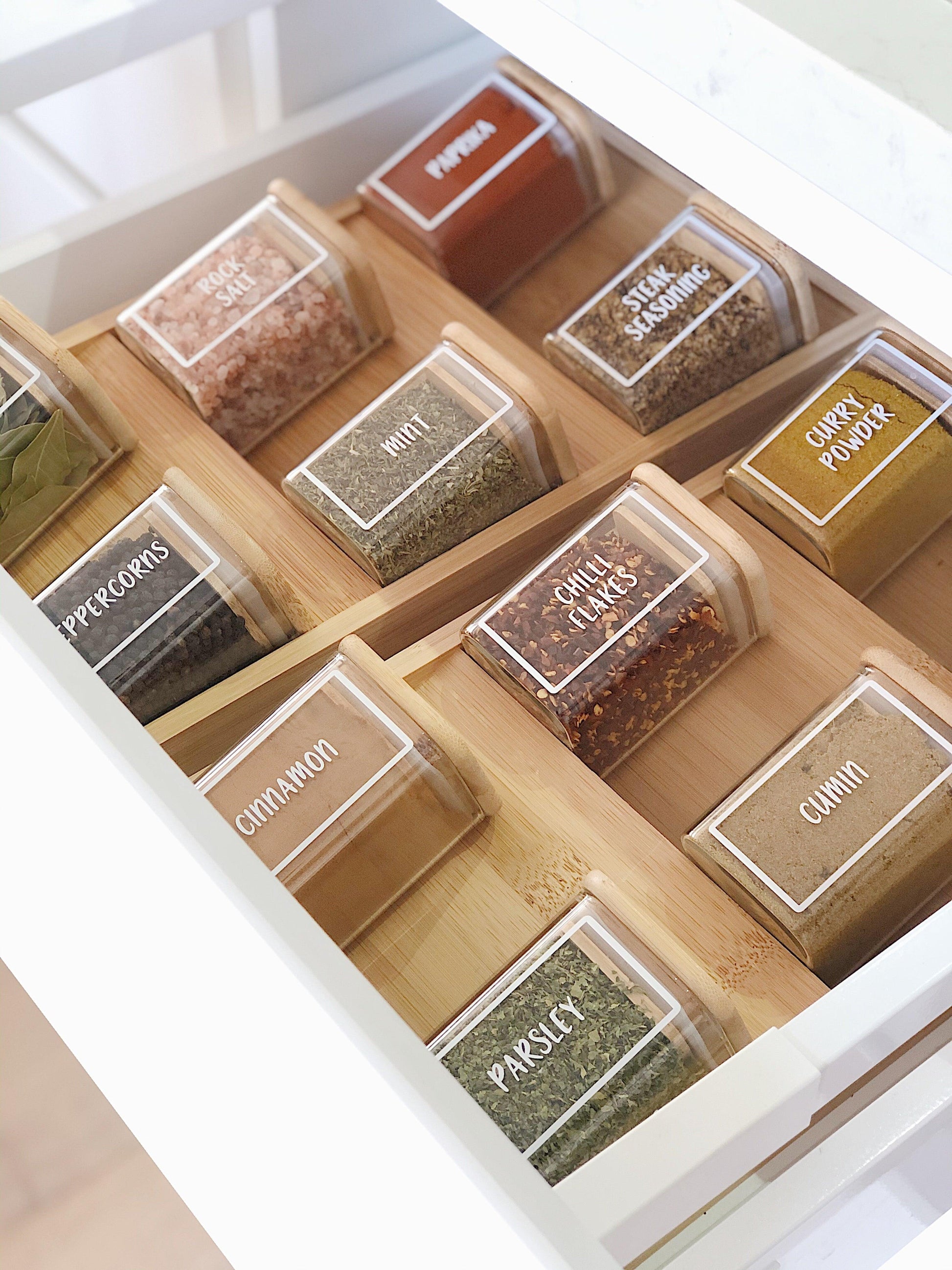 Pantry Container for herb and spice storage 200ml glass jar with bamboo lid. home organisation pantry jar for spice rack 