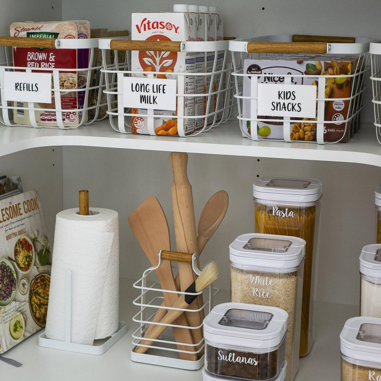 White Storage Basket with Bamboo Handle - Little Label Co - Baskets - 20%
